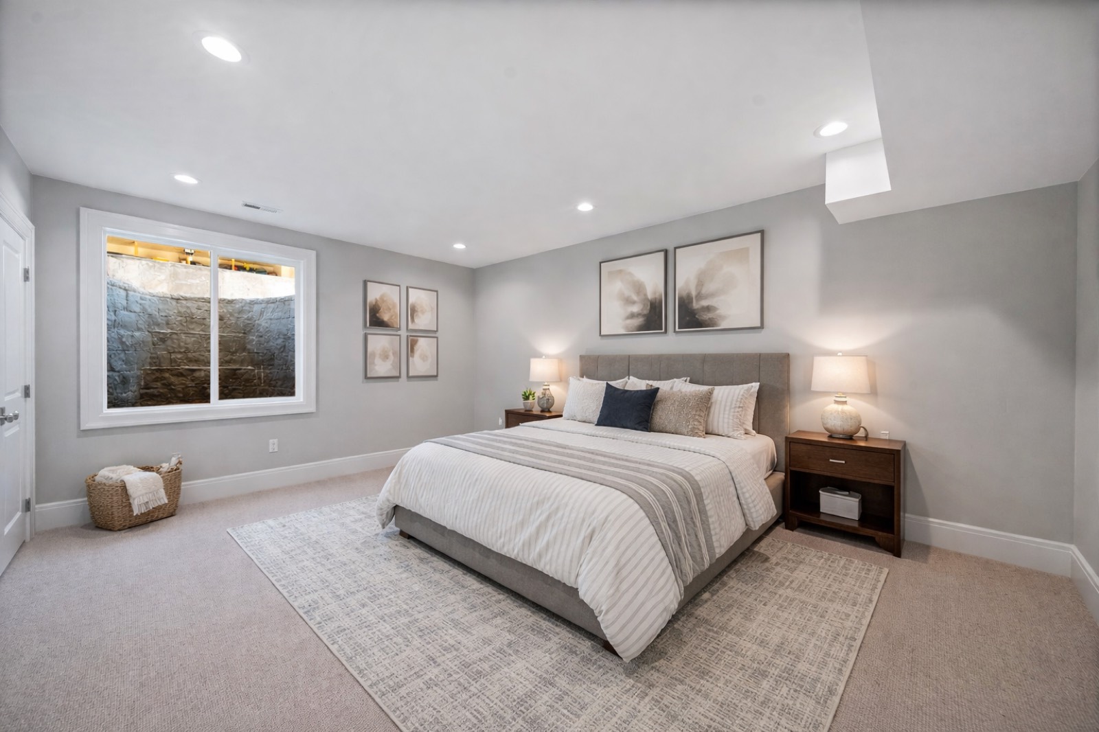 A finished bedroom with fresh paint and plush carpet